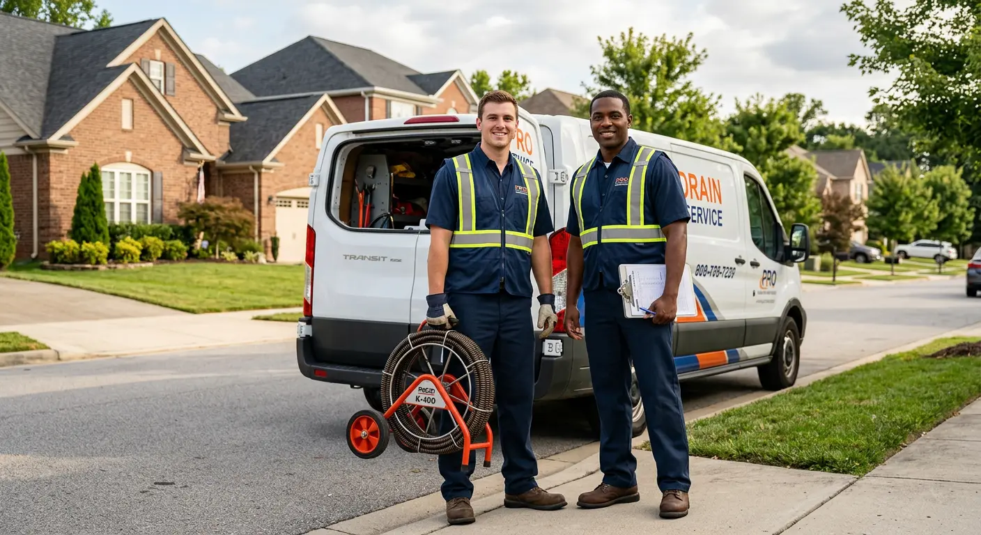 Sewer and drain service team with equipment ready for work in New Smyrna Beach