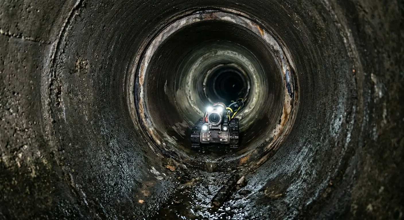 Robotic sewer camera inspecting pipe interior for Drain Snake Service in New Smyrna Beach