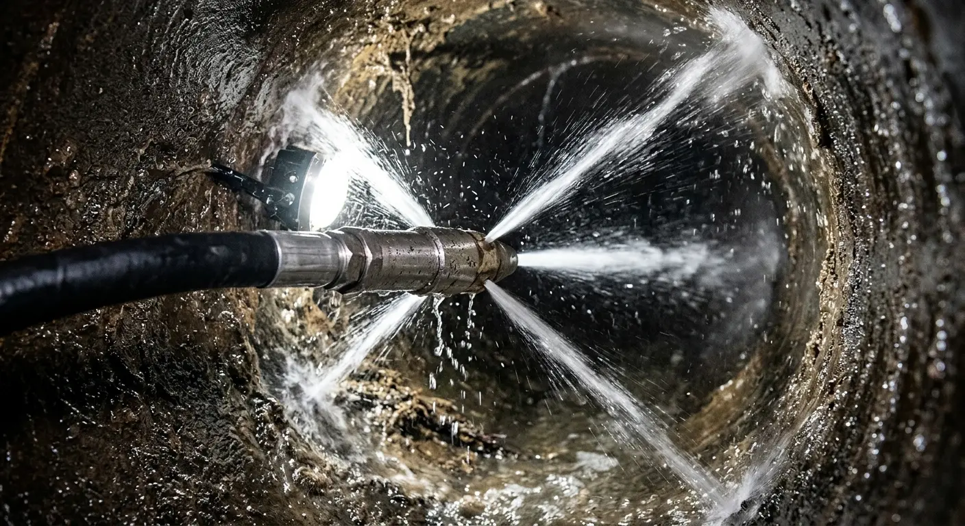 High-pressure hydro jetting nozzle cleaning sewer pipe for Sewer Cleanout in New Smyrna Beach